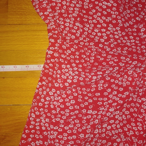 Red Ditsy Floral Ruffle Hem Knot Zipper Midi Summer Dress MEDIUM - Picture 14 of 16